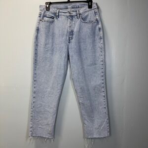 Old Navy Curvy Sky-Hi Straight Jeans Womens 14 Light Wash Button Fly Raw Hem